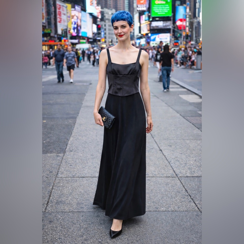 Vintage Cache Dress 90s Black Evening Gown Structured Stretch Bodice Corset P XS